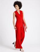 Marks & Spencer Wide Leg Jumpsuit With Belt Red