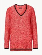 Marks & Spencer Textured V-neck Jumper Red Mix