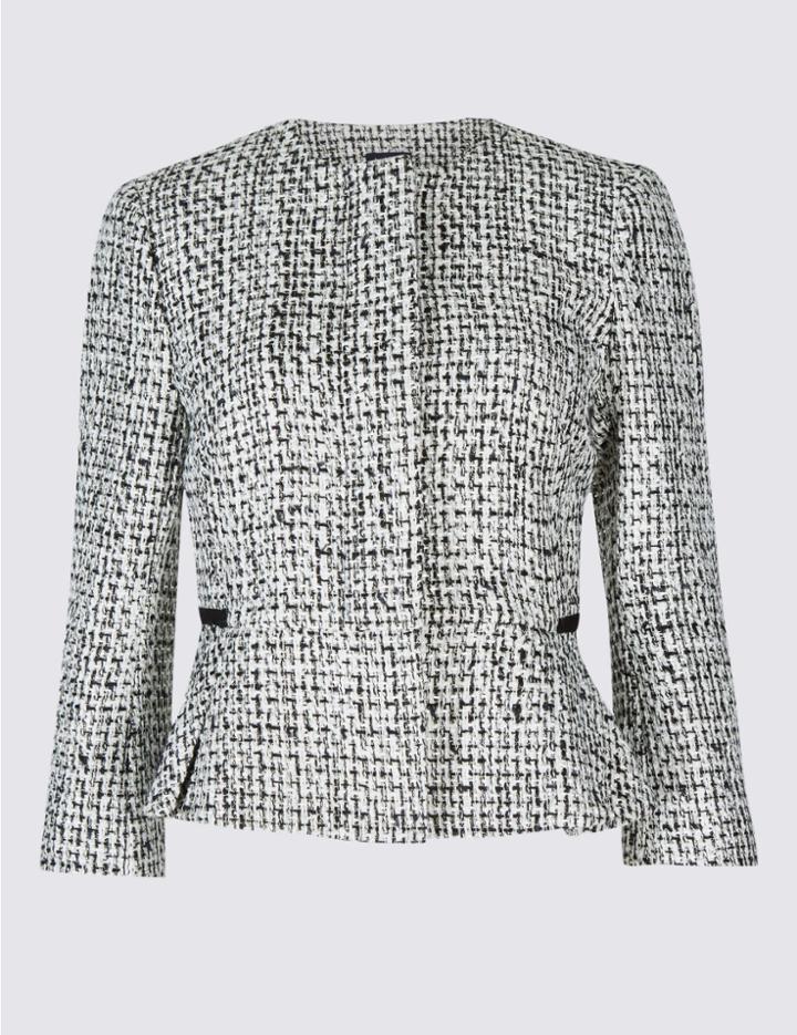Marks & Spencer Petite Cotton Blend Textured Blazer White Mix
