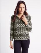 Marks & Spencer Printed Long Sleeve Blouse Black/white