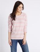 Marks & Spencer Pure Cotton Striped Long Sleeve Sweatshirt Pink Mix