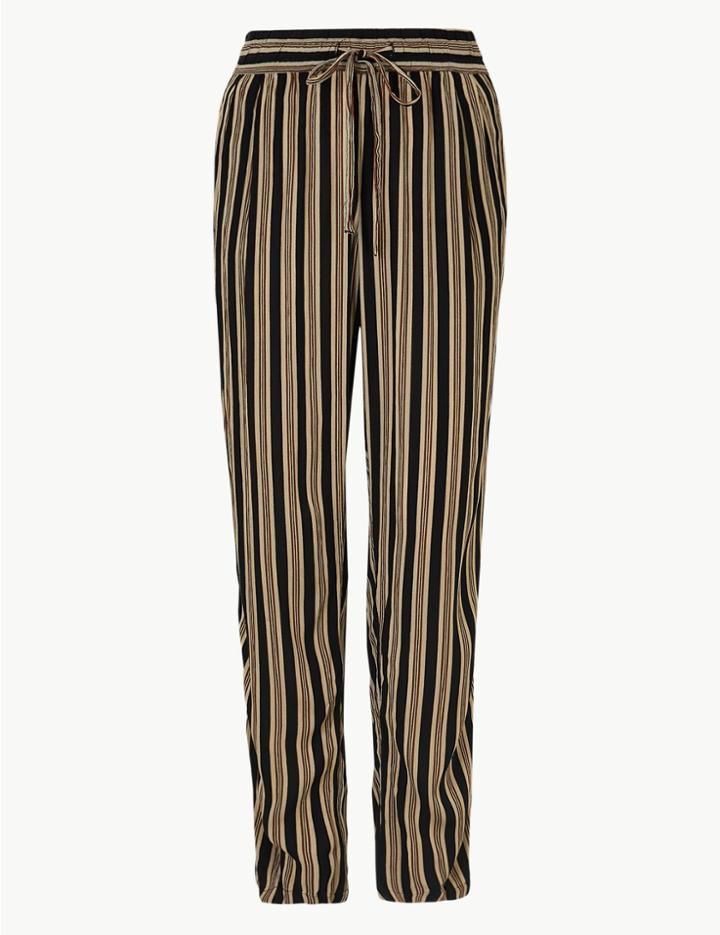 Marks & Spencer Striped Ankle Grazer Peg Trousers Black Mix