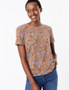 Marks & Spencer Floral Relaxed Fit T-shirt Brown Mix