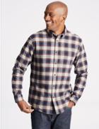 Marks & Spencer Brushed Cotton Checked Shirt Amber Mix