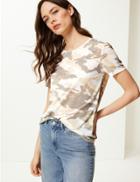 Marks & Spencer Camouflage Print Relaxed Fit T-shirt Khaki Mix