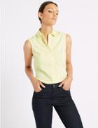 Marks & Spencer Cotton Rich Striped Sleeveless Shirt Yellow Mix