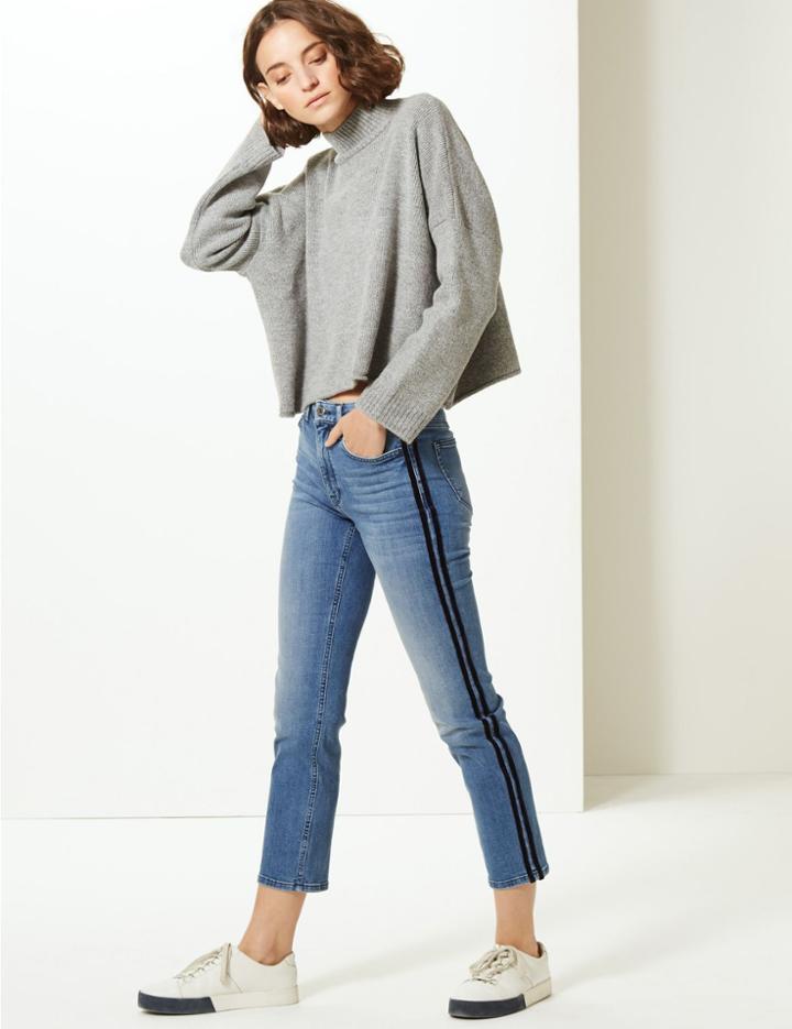 Marks & Spencer Mid Rise Straight Leg Cropped Jeans Medium Blue