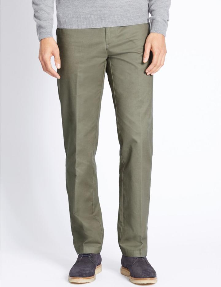 Marks & Spencer Pure Cotton Flat Front Chinos Washed Green