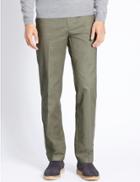 Marks & Spencer Pure Cotton Flat Front Chinos Washed Green