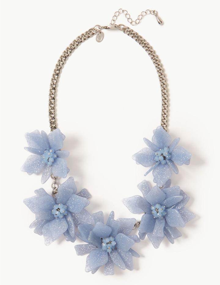Marks & Spencer Glitter Flower Collar Necklace Blue