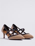 Marks & Spencer Wide Fit Kitten Heel Strap Court Shoes Nude Mix