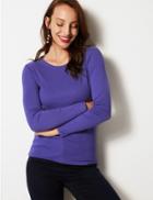 Marks & Spencer Pure Cotton Round Neck Long Sleeve T-shirt Ultraviolet