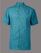 Marks & Spencer Luxury Pure Linen Slim Fit Shirt Teal