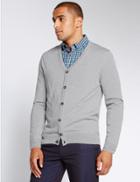 Marks & Spencer Merino Wool Blend Tailored Fit Cardigan Light Grey