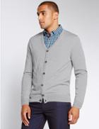 Marks & Spencer Merino Wool Blend Tailored Fit Cardigan Light Grey