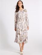 Marks & Spencer Floral Print Long Sleeve Skater Midi Dress Ivory Mix