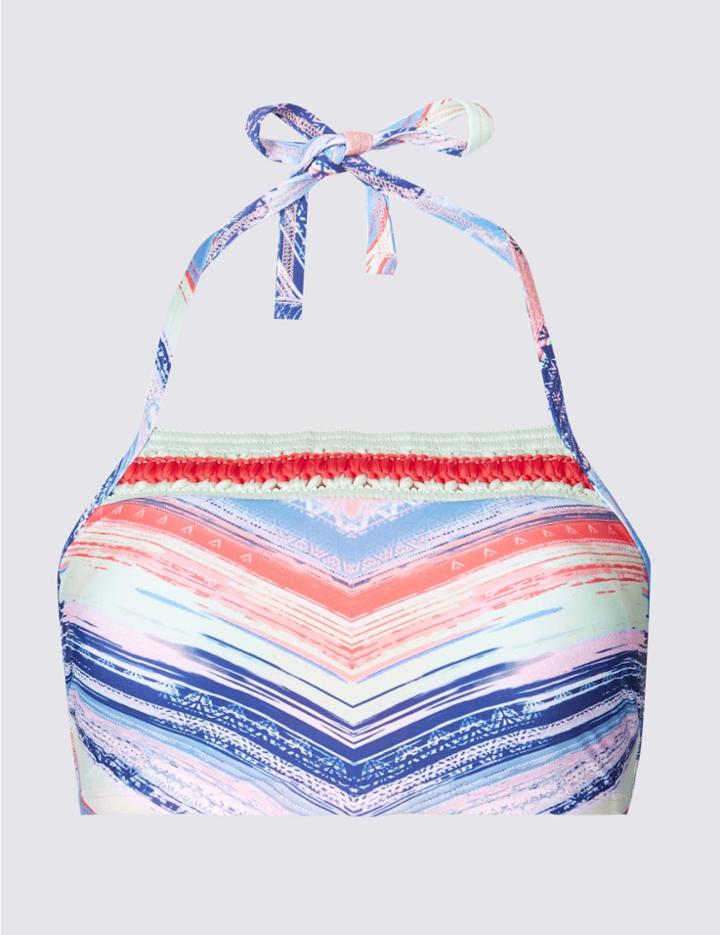 Marks & Spencer Striped High Neck Bikini Top Multi