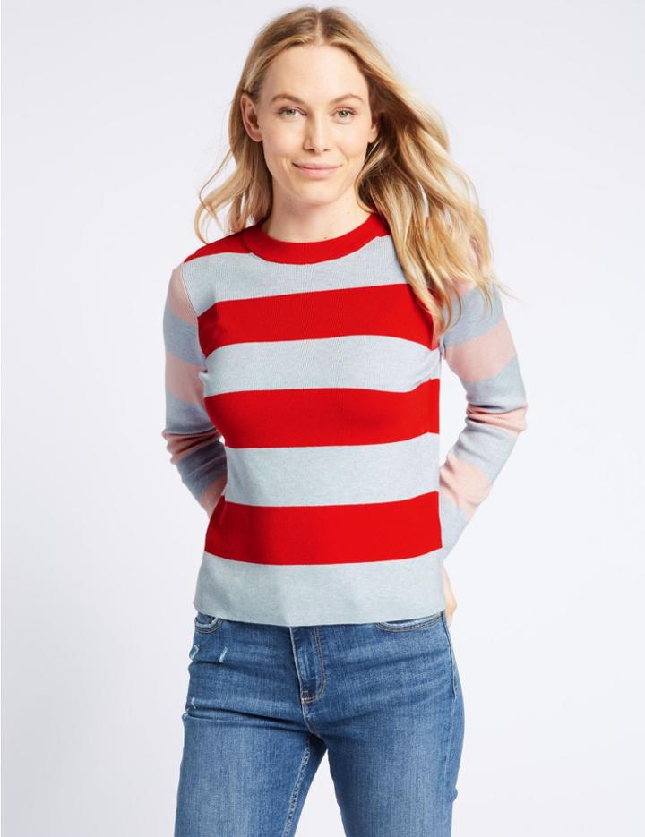 Marks & Spencer Striped Round Neck Long Sleeve Jumper Multi