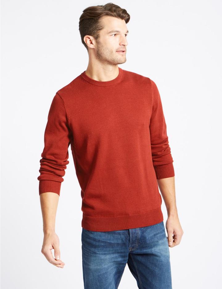 Marks & Spencer Pure Cotton Crew Neck Jumper Dark Orange