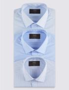 Marks & Spencer 3 Pack Easy To Iron Slim Fit Shirts Blue