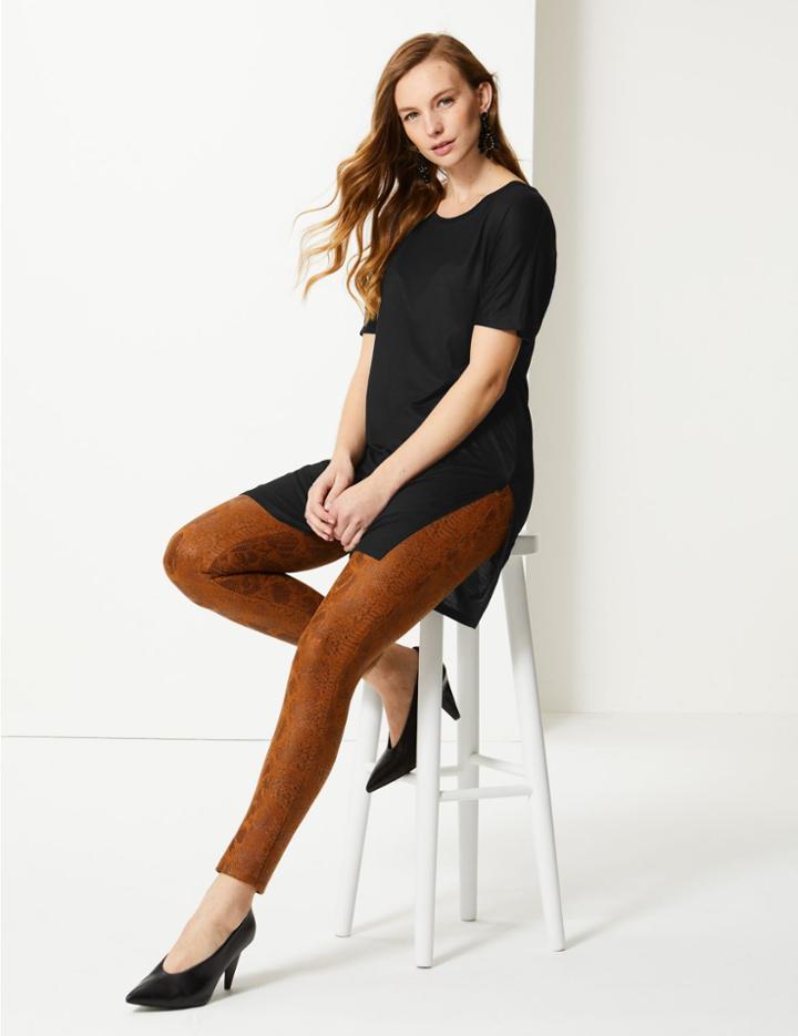 Marks & Spencer Round Neck Longline Short Sleeve Top Black