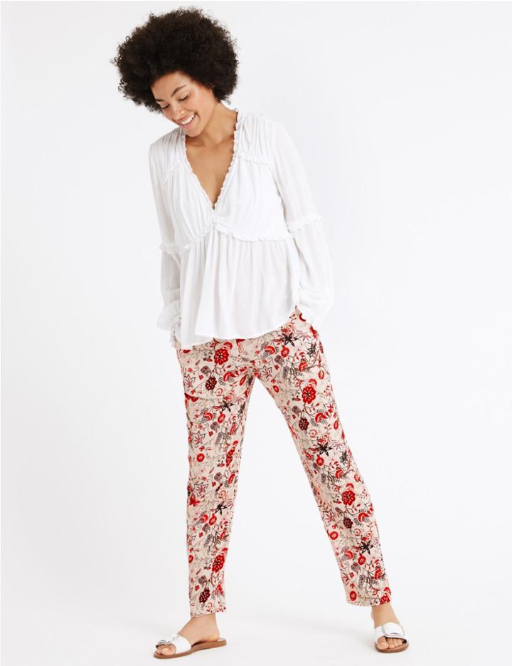 Marks & Spencer Printed Tapered Leg Trousers Red Mix