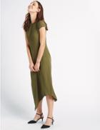 Marks & Spencer Asymmetric Cap Sleeve Midi Dress Khaki