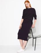 Marks & Spencer Cashmere Ribbed Midi Knitted Skirt Mulberry