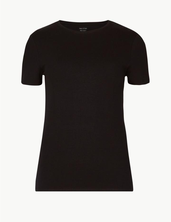 Marks & Spencer Cotton Rich Round Neck Short Sleeve T-shirt Black