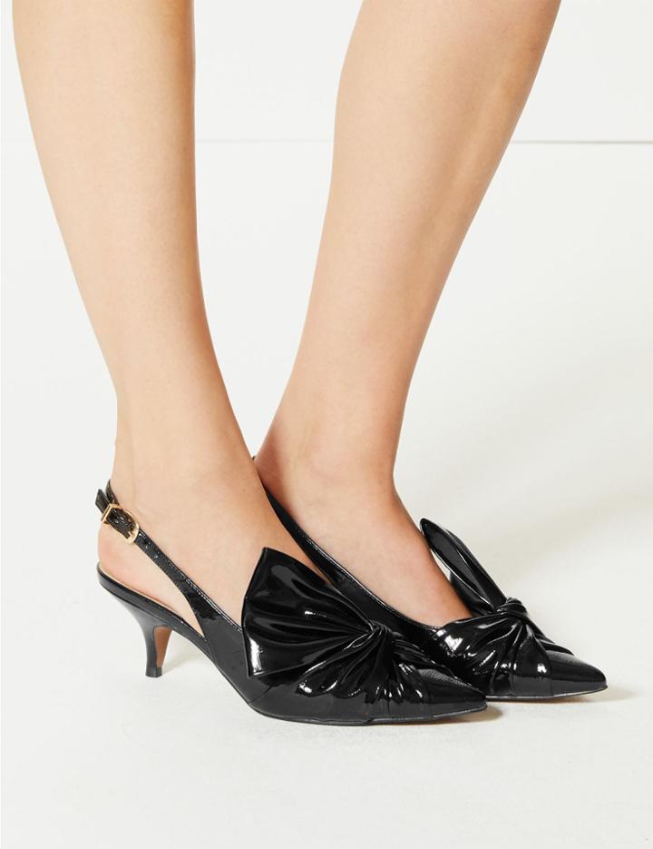 Marks & Spencer Kitten Heel Bow Slingback Court Shoes Black