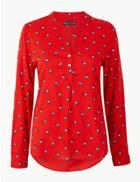 Marks & Spencer Floral Print Button Detailed Blouse Red Mix