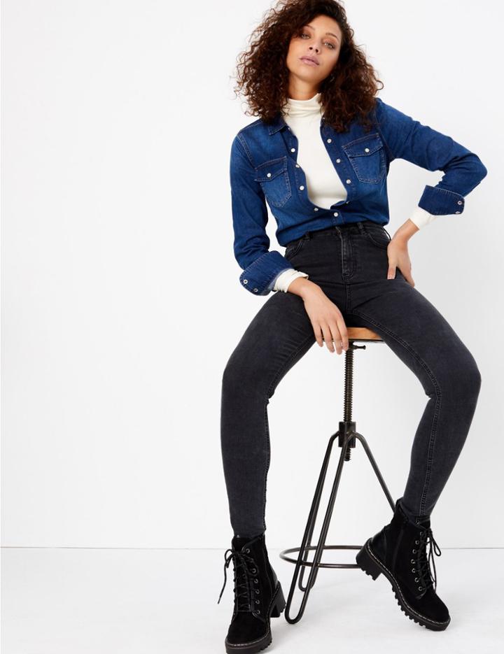 Marks & Spencer High Waist Ankle Grazer Jeans Black