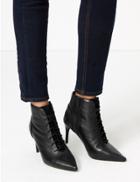 Marks & Spencer Leather Lace Up Stiletto Heel Ankle Boots Black