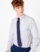 Marks & Spencer 2 Pack Tailored Gingham Stripe Easy Iron Shirt Blue Mix