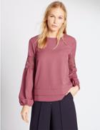 Marks & Spencer Long Sleeve Lace Insert Jersey Top Carmine