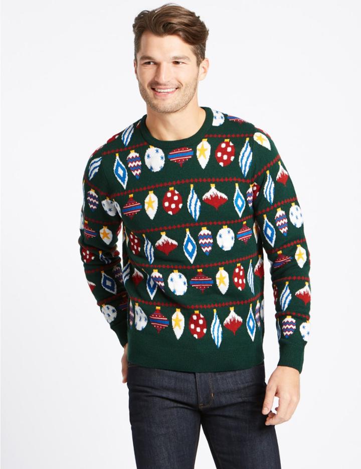 Marks & Spencer Novelty Crew Neck Jumper Green