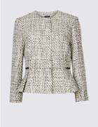 Marks & Spencer Cotton Blend Textured Jacket White Mix