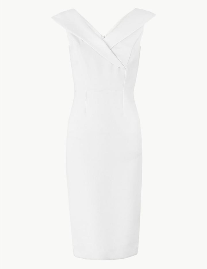 Marks & Spencer Double Crepe Short Sleeve Bodycon Dress White