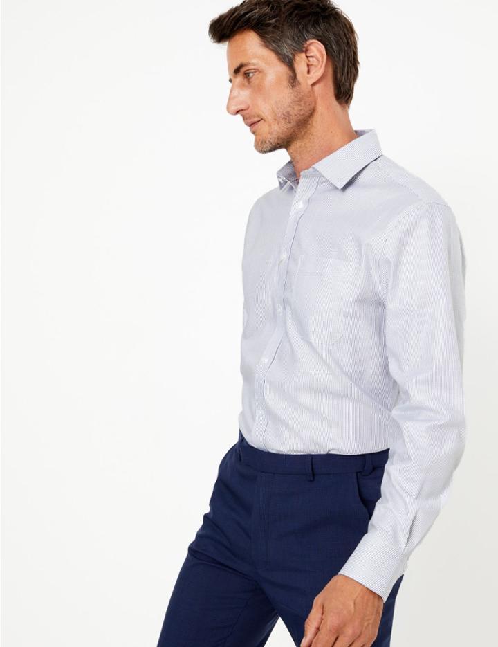 Marks & Spencer Regular Fit Twill Stripe Non-iron Shirt Navy Mix