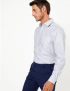 Marks & Spencer Regular Fit Twill Stripe Non-iron Shirt Navy Mix