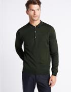 Marks & Spencer Merino Wool Blend Polo Shirt Green Mix