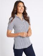Marks & Spencer Striped Longline Short Sleeve Shirt Navy Mix