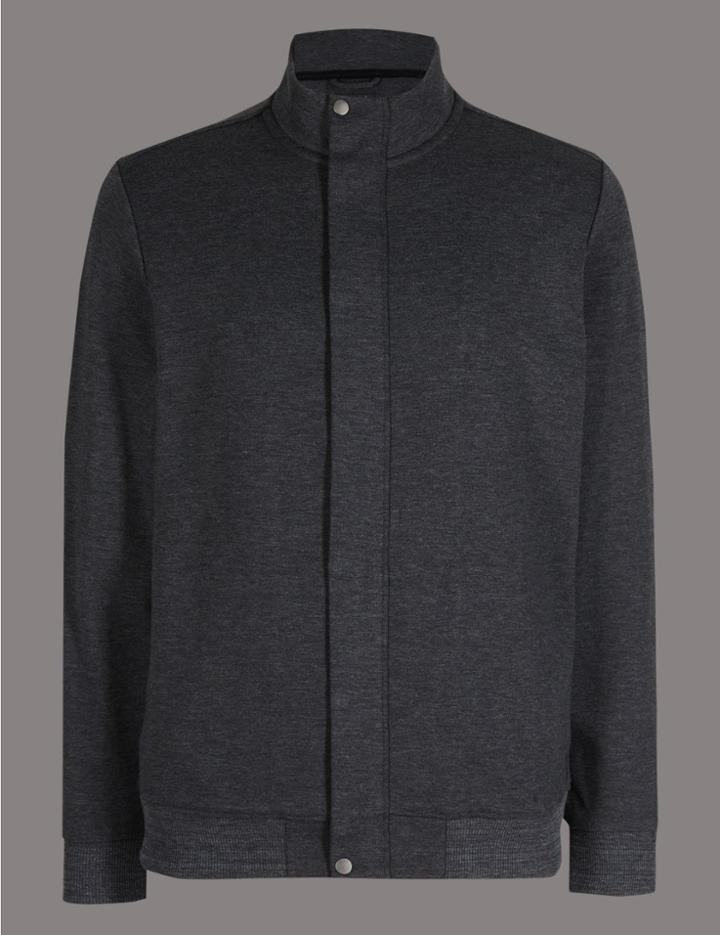 Marks & Spencer Cotton Rich Zipped Through Sweatshirt Dark Grey