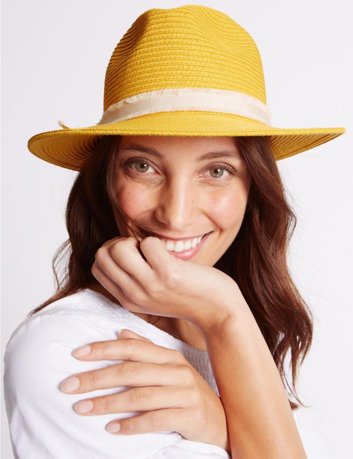 Marks & Spencer Bow Fedora Hat Yellow