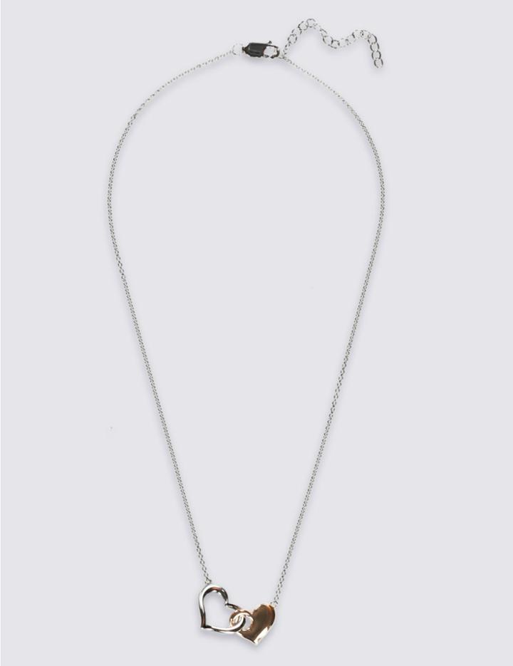Marks & Spencer Sterling Silver & 18ct Rose Gold Plated Heart Necklace Rose Mix