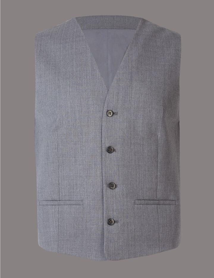 Marks & Spencer Grey Textured Tailored Fit Wool Waistcoat Grey