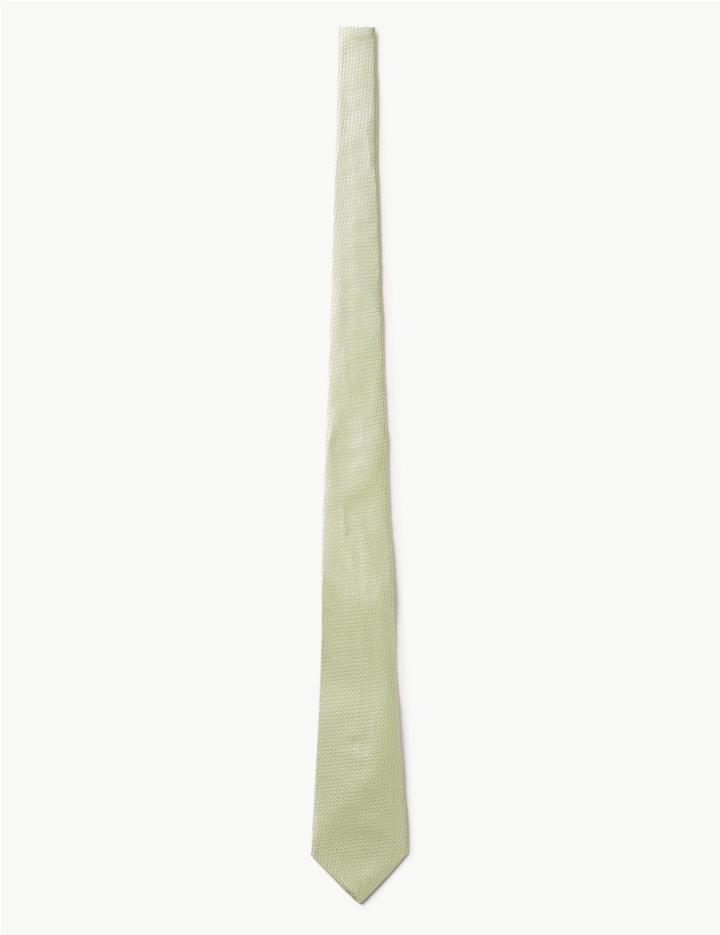 Marks & Spencer Pure Silk Textured Tie Chartreuse