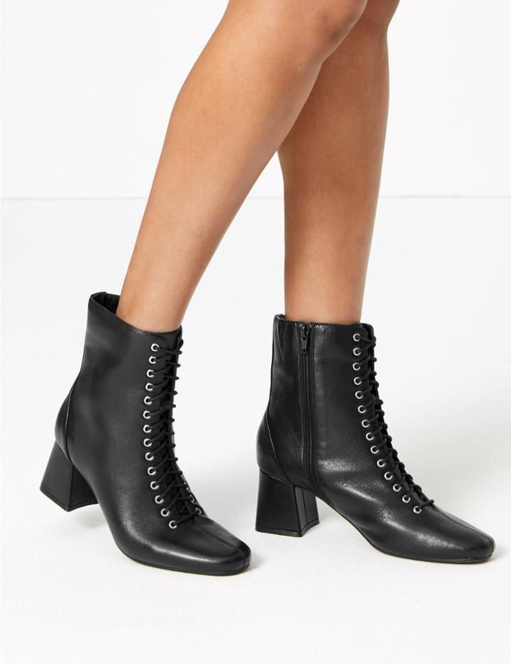 Marks & Spencer Leather Lace Up Ankle Boots Black