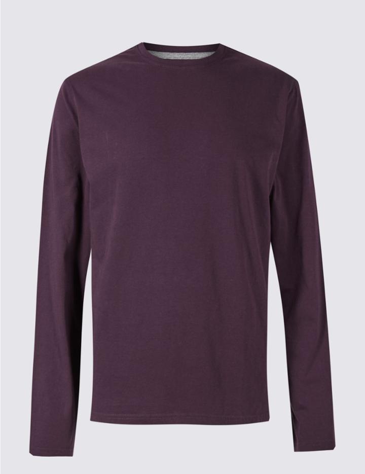 Marks & Spencer Pure Cotton Crew Neck T-shirt Deep Purple