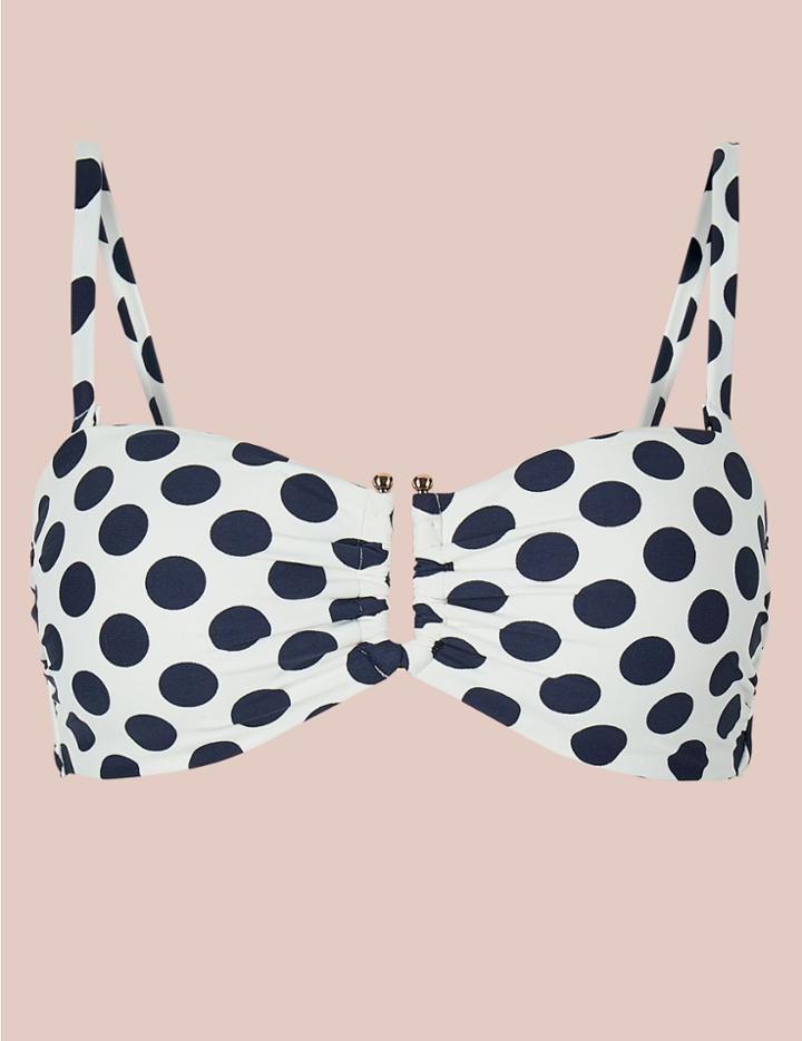Marks & Spencer Spot Print Non-wired Bandeau Bikini Top Cream Mix